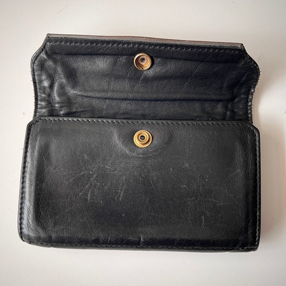Vintage Black Leather Wallet Rare One Dollar Coin‎ Minimalist Unisex Billfold - Picture 2 of 9